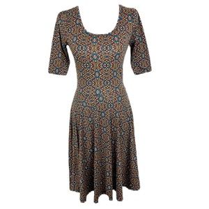 LulaRoe Multicolor Scoop Neck Fit & Flare Midi Dress Women's Small